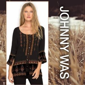 Johnny Was Valea Blouse Embroidered Silk Tunic Blouse Size Medium